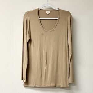 The Simple Folk Oeko-Tex Long Sleeve Scoop Neck T-Shirt Tan Women's Size M